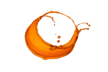 Orange liquid circle splash isolated on a clean white background for drink and creative design visuals