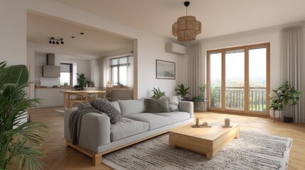 Open-plan living area with a modern minimalist design.