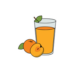 Refreshing apricot juice in a clear glass with ripe apricots on a clean surface