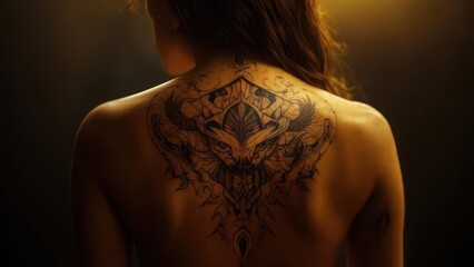 Woman's back with intricate tattoo