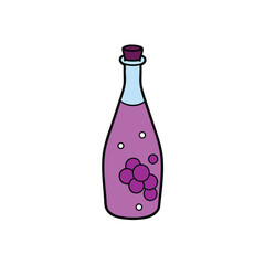 Refreshing grape soda in a clear glass bottle with effervescent bubbles