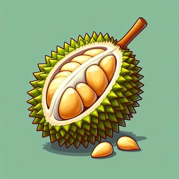 Fresh Ripe Durian Fruit Opened with Yellow Flesh &ndash; Tropical King of Fruits