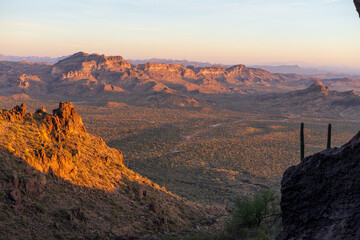 Sunset View of Superstition Mountains from Wave Cave Trail in Arizona