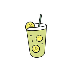 Refreshing lemon and cucumber detox drink with floating fruit slices illustration