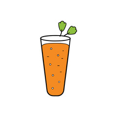 Refreshing orange carrot juice in a glass with effervescent bubbles and fresh ingredients