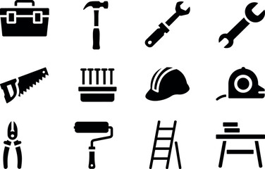 Obraz premium Vector Construction Tools Icons: Black, Simple, and Modern Style