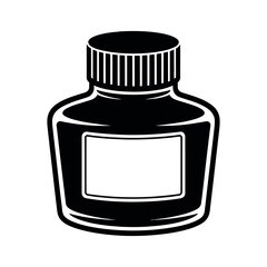 Black ink bottle with white label liquid
