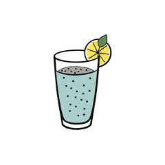 Refreshing basil seed drink with lemon and chia seeds in a glass