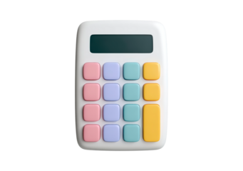 Colorful pastel calculator with soft buttons on transparent background, PNG