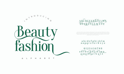 Beauty Fashion logo font alphabet . Typography beautiful fashion elegant classic letters serif italic fonts decorative wedding vintage retro logos. vector illustration
