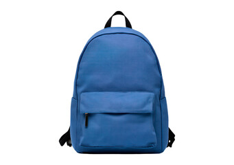 Fototapeta premium Blue backpack with front pocket and adjustable strapsd on transparent background, PNG