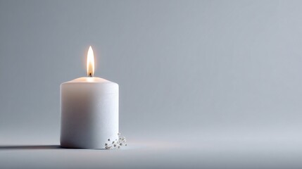 Elegant White Candle on Milk Background for Minimalist Design