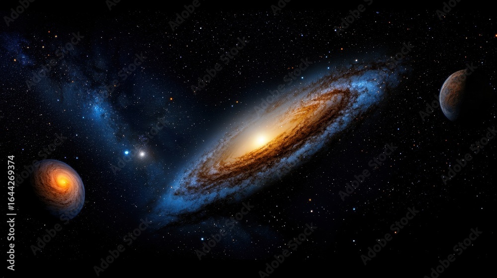 Canvas Prints a spiral galaxy with two smaller galaxies in the background