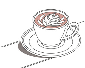 Simple Line Art Illustration of a Latte with Leaf Design