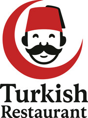 Turkish Restaurant Logo Design With Fez Hat, Turkish restaurant logo concept with a man in a fez hat.