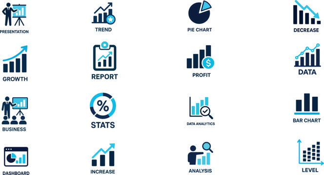 Business Data and Analytics Icon Set for Reports and Charts
