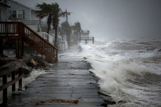 Powerful Storm Surge Threatens Coastal Communities Emergency Alert, Coastal flooding, rising sea levels, hurricane, typhoon, storm surge, tsunami, flood warning, coastal erosion.