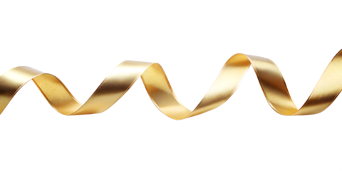 Curled gold ribbon isolated on transparent background