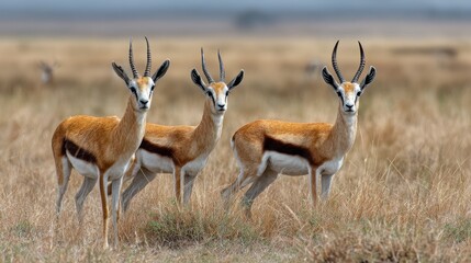 Fototapeta premium Graceful Thomson's Gazelles Roaming the Serengeti: A Wildlife Safari Experience in Tanzania's Nature