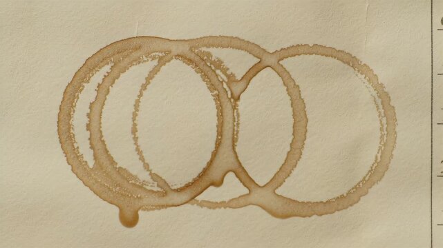 Interlocking Coffee Stain Circles on Paper in a Top View Still Life Composition