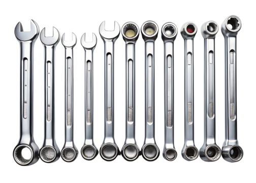 A set of combination wrenches isolated on transparent background