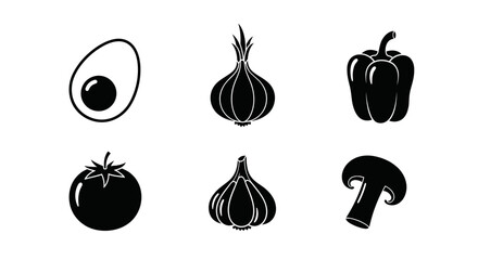 Black and white vegetable clip art vector food ingredient set on transparent background