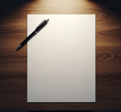 Feuille note blanche sur un bureau avec un stylo