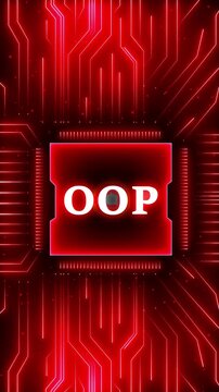 OOP &ndash; Object-Oriented Programming. OOP concept head up display (HUD UI) panel and futuristic technology abstract background internet of things animation concepts.