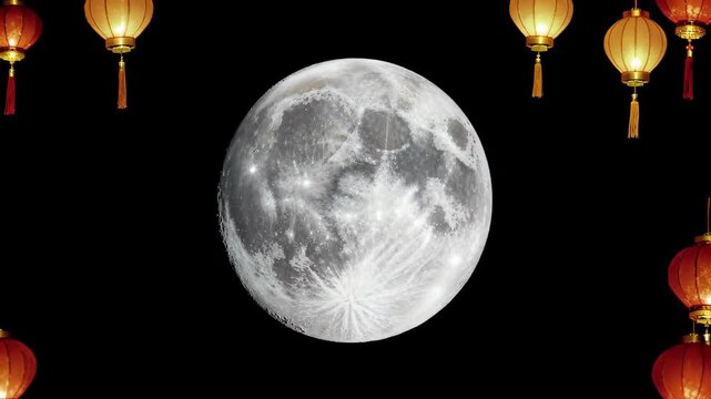 Full Moon and Chinese Lantern Background Material Mid-Autumn Festival Full Moon Lantern Celebration