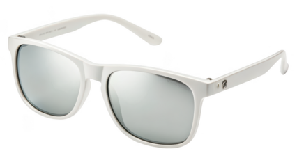 Stylish white framed sunglasses with mirrored lenses isolated on transparent background