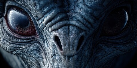 Intricate Closeup of a Grey Extraterrestrial Character: Highly Detailed 3D Illustration of an Alien Being