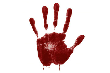 Dripping blood handprint symbolizing violence, crime scene, or horror, isolated on transparent background