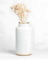 Minimalist White Vase with Dried Blooms