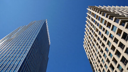 Modern Architecture High Rise Buildings Under a Clear Blue Sky in Urban Landscape Photography for Business and Financial Concepts