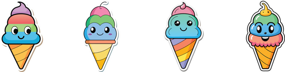 Rainbow Ice Cream Smile Sticker Duo