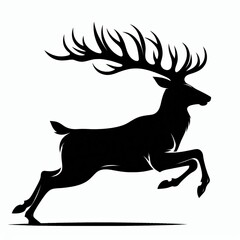 Majestic stag silhouette in mid leap against white background