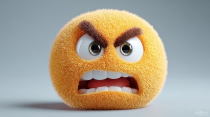 Yellow angry emoji with furry texture and black background, expressing negative emotion