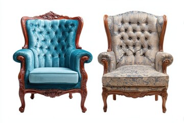 Elegant Pair of Antique Upholstered Armchairs: Retro Luxury Seating for Indoor Relaxation