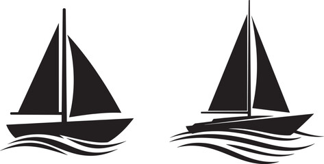 Vector art of two sailboats with sails up on the water, isolated on white background