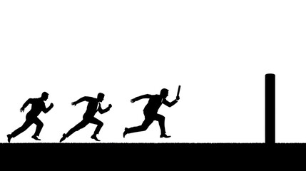 Silhouette of Three Businessmen Running Towards an Obstacle a Black and White Minimalist Image Representing Competition Challenge and Business