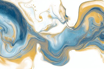 A mesmerizing abstract fluid art painting in calming blue and gold hues creating a serene atmosphere.