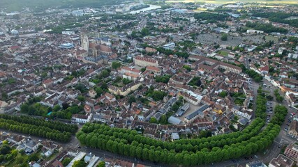 Panoramic aerial of the old town of the city Sens in France on a sunny noon in summer © Sabine