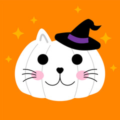 Fototapeta premium Kitten orange jack-o-lantern, perfect for Halloween-themed design
