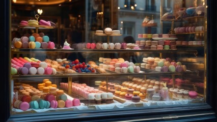 Parisian pastry shop window display