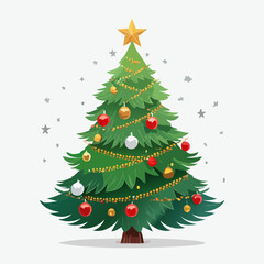 Fototapeta premium Decorated green Christmas tree on a light background