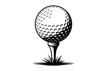 A Bold Golf Ball on a Tee Ready for Action Black and White Vector Graphic Design Illustration