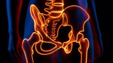 Human pelvis anatomy illustration skeleton bones health medical glowing scan render - Powered by Adobe