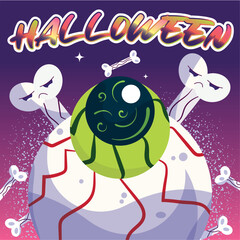 Colored spooky halloween poster Isolated bloody eye Vector
