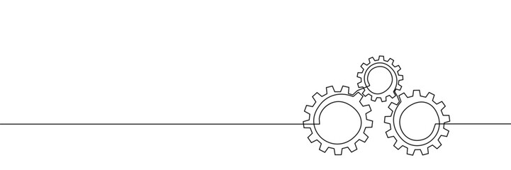 Gear continuous one line art icon cog work business factory. Continuous one line gear wheel team setting vector outline computer cogwheel technology sketch drawing science stroke machine brain idea.