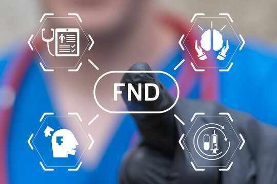 FND Functional Neurological Disorder Medical Concept. Doctor using virtual touch screen push acromym: FND. Healthcare Brain Diseases Research Innovation.